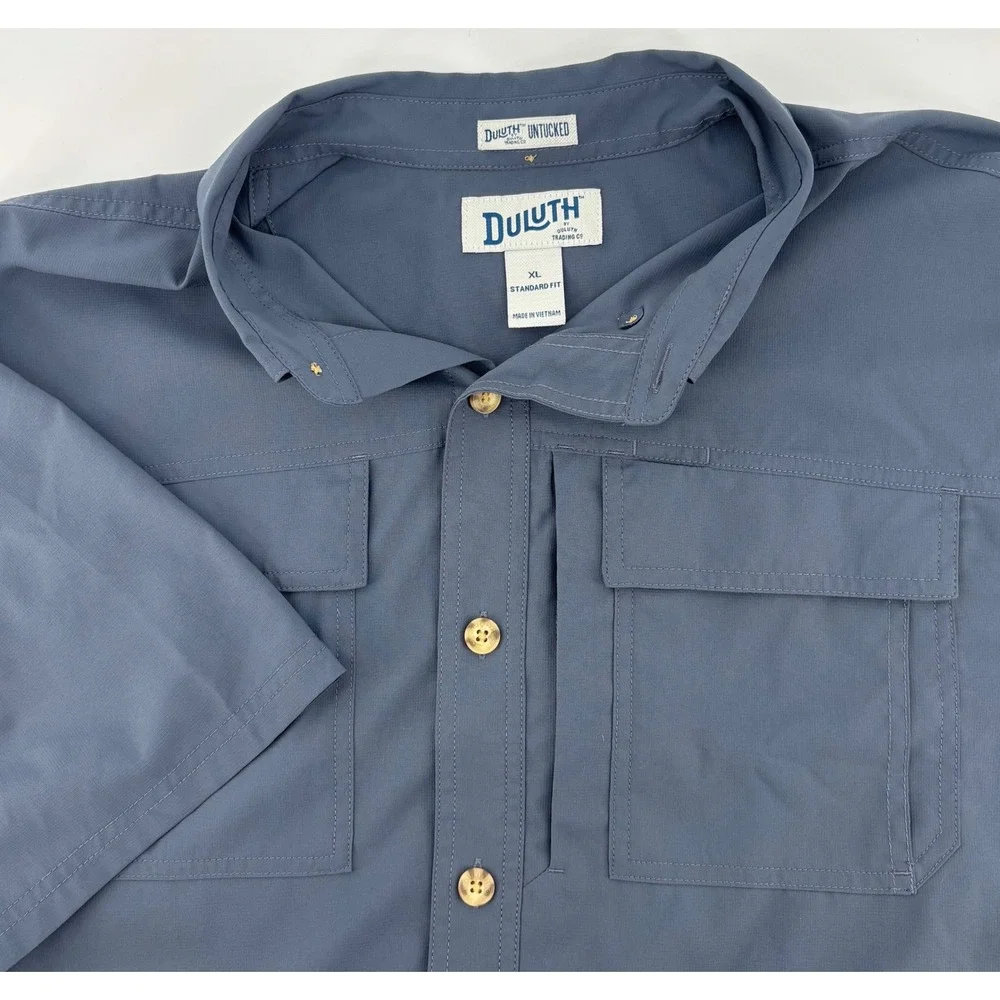 Duluth Action Standard Fit Short Sleeve Shirt Mens XL Gray Button Down